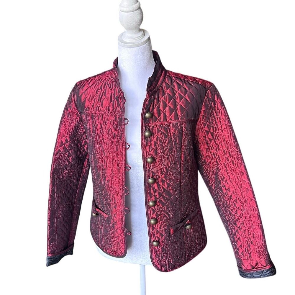 Christina Rotelli Quilted Jacket Size 6 Iridescent Burgundy Red Brass Vintage